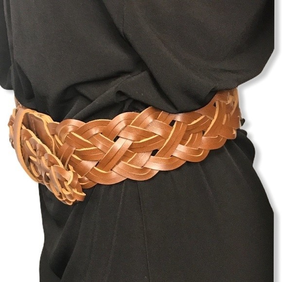 Vintage Woven Wide Belt Brown cognac size Small - Picture 6 of 11